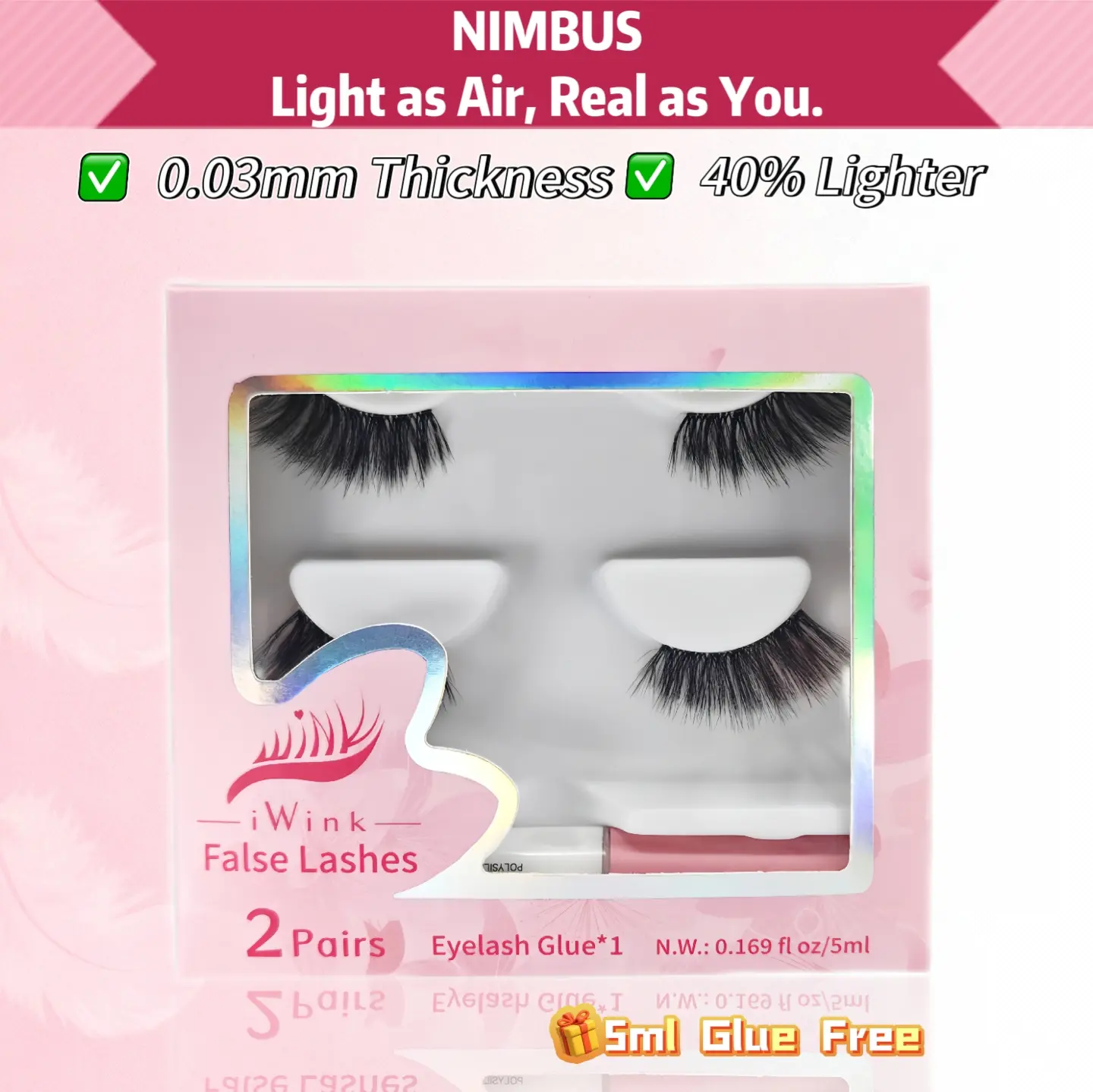 iWink Nimbus Half Lashes Ultra-thin Invisible Band 40% Lighter Than Similar Styles Includes Free 5ml Glue for Natural Look wispy cat eye look faux lash  heaven  extension full strip  lashes high quality soft fluffy kiss  land  beauty gyarula  shes