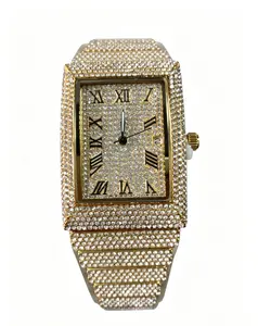 Iced Out Square Watch Full Diamond Roman Numeral Quartz Wristwatch