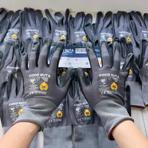COCO RUTA 12 Pairs Work Gloves, Nitrile Foam Coated for Grip and Breathability, General Purpose Manual Handling Safety Gloves, Sizes M, L, XL (12-Pack, Grey/Black)