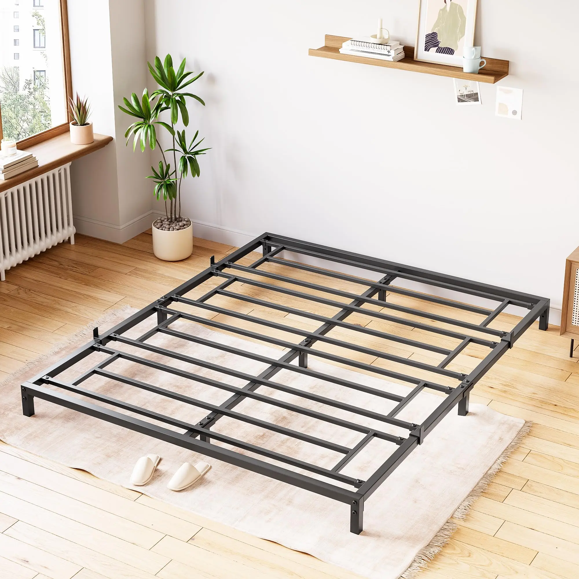Garvee - Marco de Cama de Plataforma de Metal de tamaño Completo, Listones de Metal antiderrapantes, Base de colchón Resistente con Espacio de Almacenamiento, Capacidad de 800 Libras, no Necesita