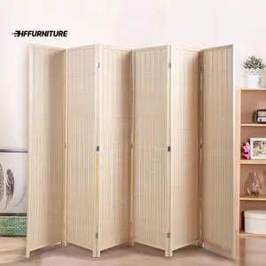 6-panel Room Divider Freestanding Wooden Bamboo Folding Privacy Screen High Wall Divider for Living Room, Office, Bedroom, Study, Natural Wood Furniture Home&Office