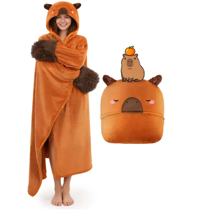 Mewaii Soft Capybara Wearable Flannel Hoodie Blanket - Expertly Designed for American Bodies, Full Coverage, Easy Movement, Oversized, Warmth, Adult Collectible Gift