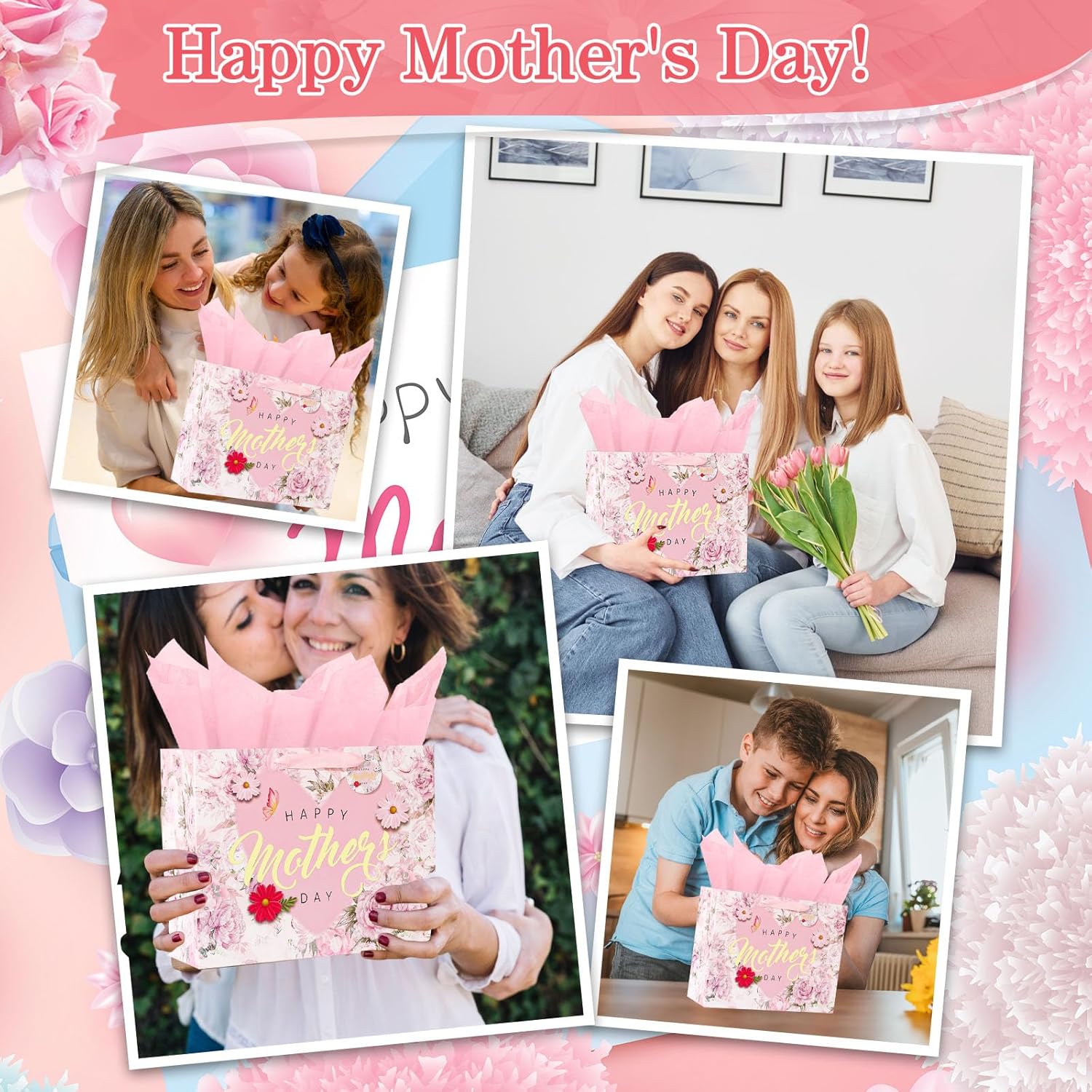 Mother’s Day Gift Bag Set 13” Floral Gold Foil with Card & Tissue, Happy Mother’s Day Gift Bag for Mom Grandma Nana, Premium Gift Wrap Supplies Mother’s Day Gift Bag Set 13” Floral Gold Foil with Card & Tissue, Happy Mother’s Day Gift Bag for Mom Grandma Nana, Premium Gift Wrap Supplies
