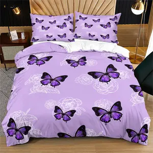 Butterfly Pattern Soft Durable Bedding Set, Includes 1 Fitted Sheet and 1 or 2 Pillowcases, Perfect Birthday Gift for Teens & Adults, Soft Bedding Sets