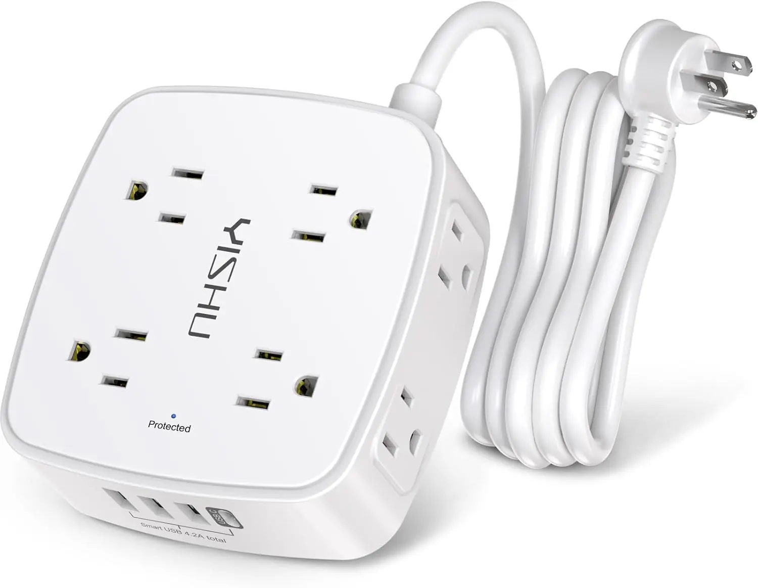 6 Ft Surge Protector Power Strip - 8 Widely Outlets with 4 USB Ports, 3 Side Outlet Extender with 6  Extension Cord, Flat Plug, Wall Mount, Desk USB  Station, ETL,White
