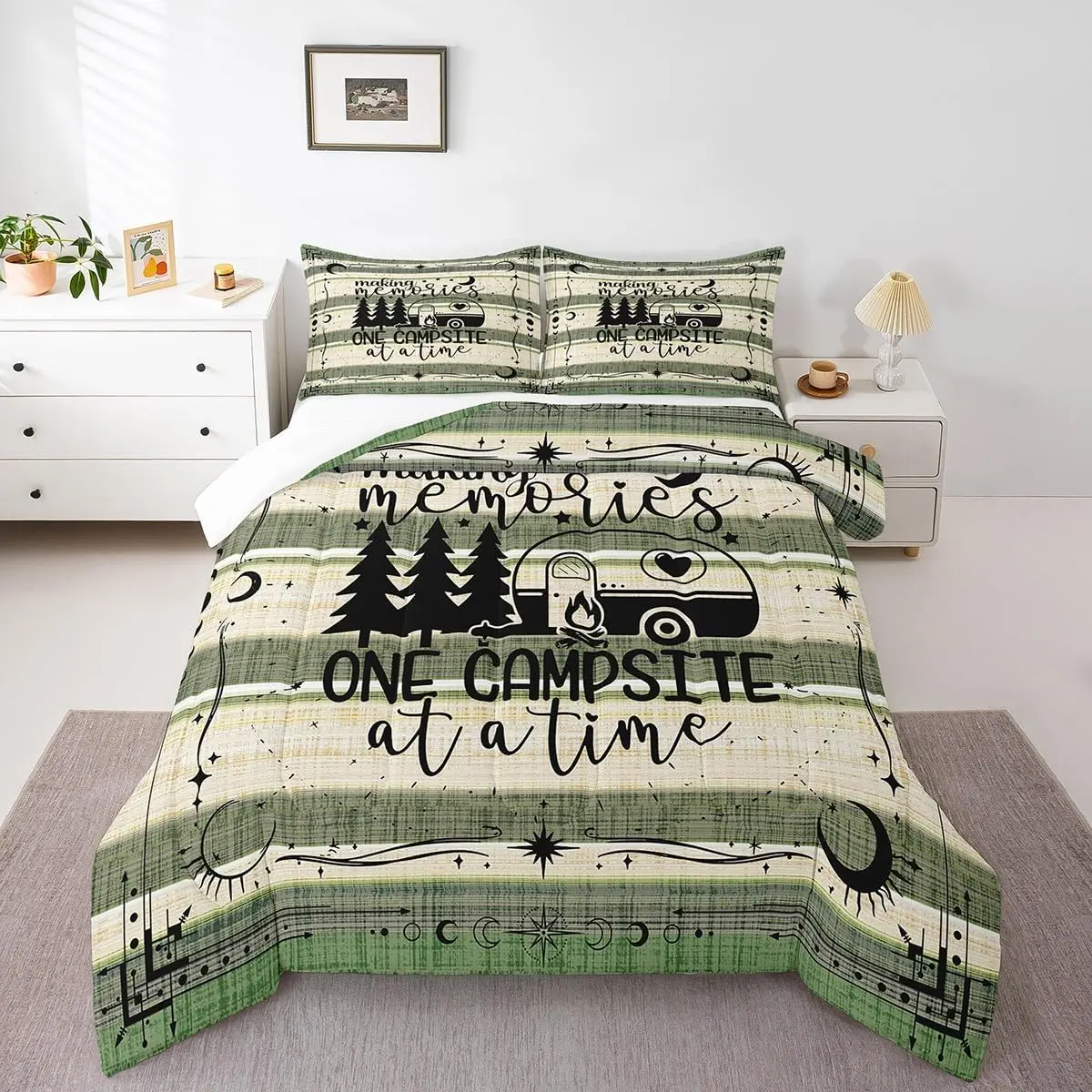 Feelyou Microfiber Bedding Set - Breathable Lightweight Polyester Duvet, Rustic Camping Theme Kids Quilt, Easy-Carry Travel Accessory for Travelers’ Cozy Bed Setup (Multi-Size)