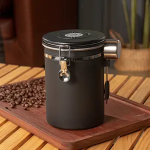 1PC 304 Stainless Steel Coffee Canister ；Eco-friendly and reusable, dustproof, leakproof, moisture-proof, keep coffee beans fresh；Nordic Style Airtight Silicone Ring Breathable Adjustable With Scoop For Cafe & Daily Storage