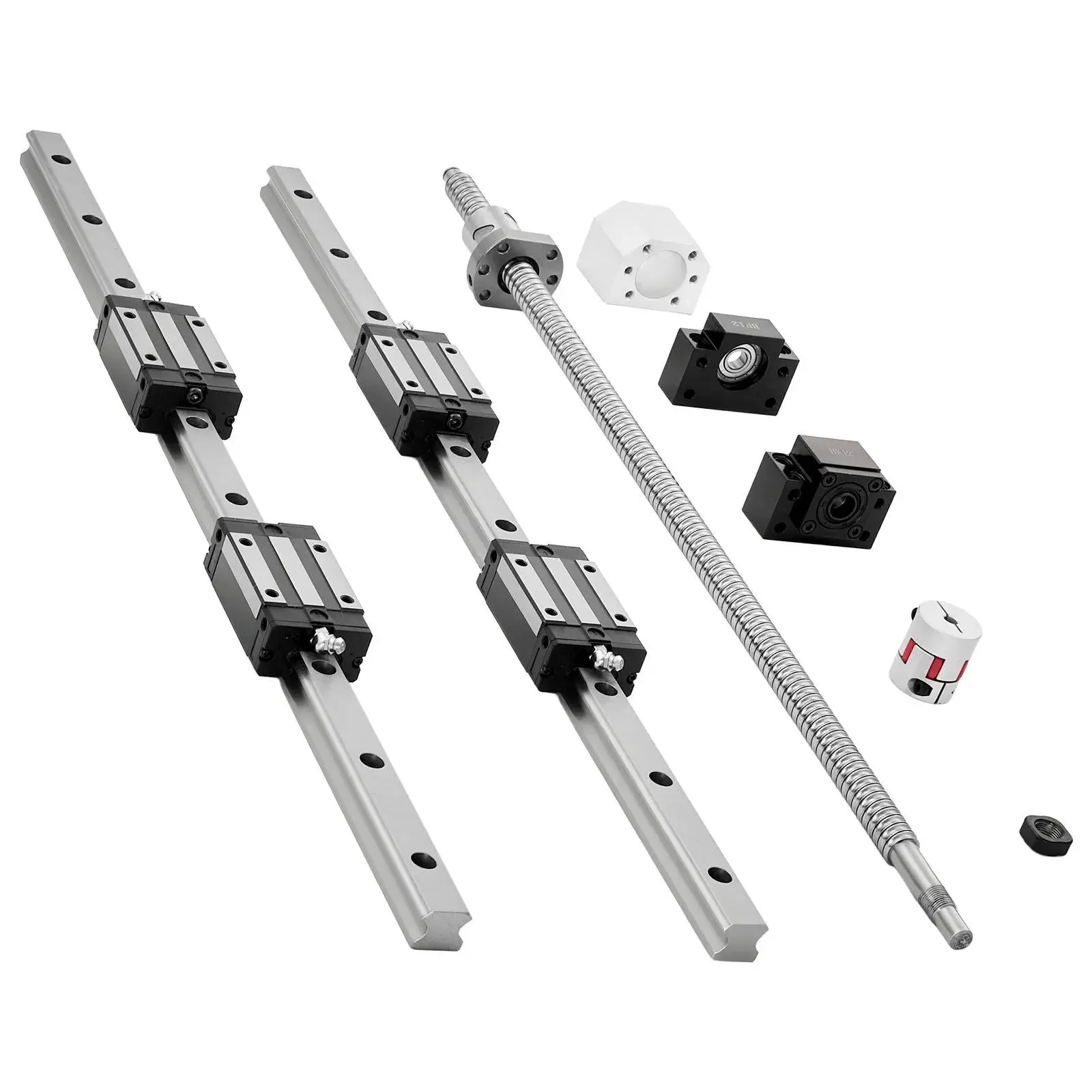 VEVOR High Precision Alloy Steel Industrial Linear Motion Slide Rail Set - 2 HGR20 600mm Rails, 1 Ball Screw, 4 Slide Blocks, BF12/BK12 End Supports, Coupling, Nut Housing, 5mOhm Straightness for DIY CNC Routers, 3D Printers (Father's Day Gift), Milling M