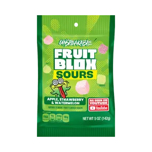 FruitBlox Unspeakable SOURS Apple Strawberry Watermelon Gummies 5oz Bag Vegan Gluten Free Real Fruit Juice No Artificial Colors