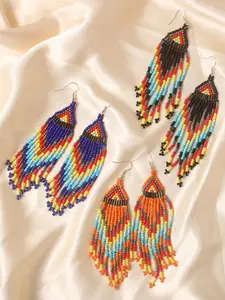 Bohemian Style Beaded Fringe Earrings, Layered Beads Design, Handwoven Jewelry, Elegant Party and Daily Wear Gift, Boho Style Jewelry