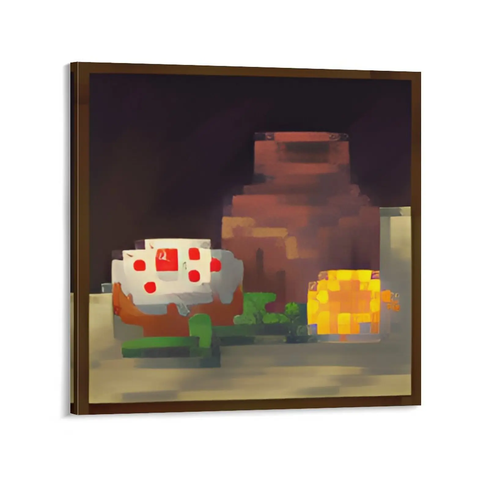 8-Bit Minecraft Potted Plant Unframed Canvas Print - Artistic Nature Unframed Art Print, Retro Game Home Decor, Gamer Room Artwork for Walls, Unique Artwork, 16x16in (40x40cm) Window Accent