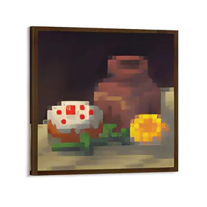 Minecraft classical Retro 8-Bit Potted Plant Canvas Poster, Frameless Pixel Botanical Wall Art, Artistic Nature Room Window Decoration for Gamers