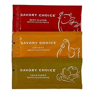 SAVORY CHOICE Reduced Sodium Beef (6), Chicken (6) and Vegetable (4) Broth Concentrate, 16 Packets (9.6g) - Gluten-Free, Diary-Free Broth Concentrate