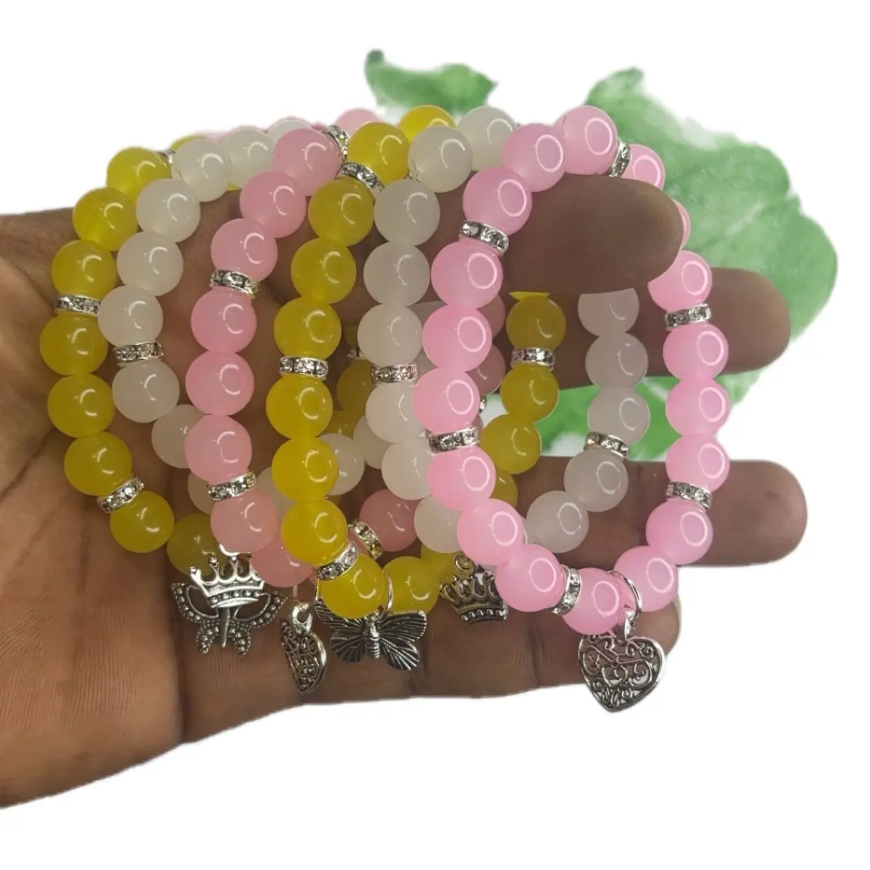 Pink, Yellow, and White Beaded Charm Bracelet Pink, Yellow, and White Beaded Charm Bracelet