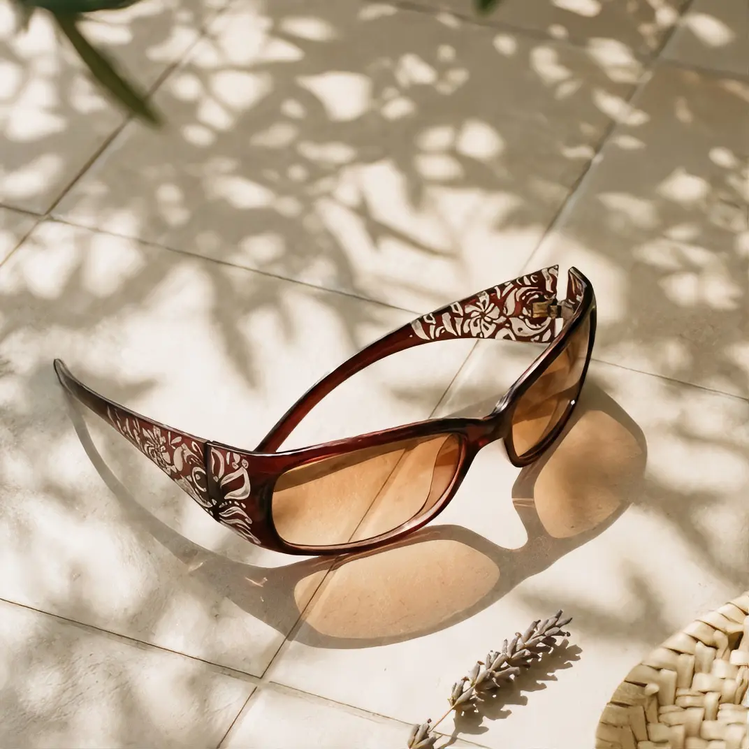 Y2K Vintage Wrap Sunglasses, Chic Floral Pattern Eyewear for Man and Woman, Trendy Aesthetic Party Shades