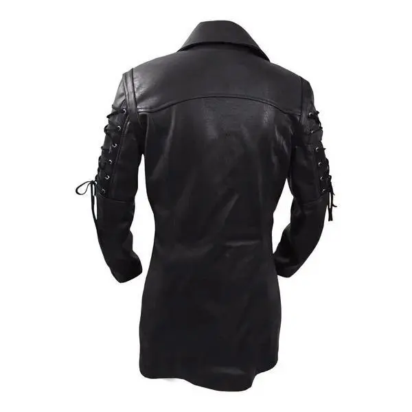 Steampunk Gothic Long-Sleeve Mens Tops, Leather Biker Trench Coat for Autumn Winter Motorcycle Use
