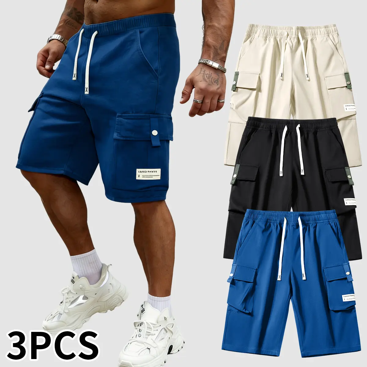 3PCS Men's Classic Cargo Shorts – Rugged Multi-Pocket Work Shorts – Durable Twill Shorts for Hiking, Fishing, and Everyday Casual Wear