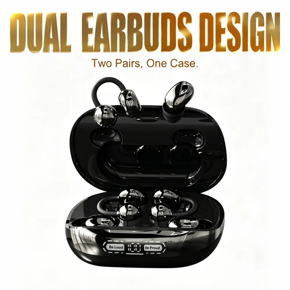 Digital Bluetooth Earbuds (2-Pair) with Multi-Function Charging Station, Power Bank Case, In-Ear & Clip-On Wireless Headphones, Reverse Phone Charging, Stereo Sound, Noise Reduction, Calls, Android/iOS Compatible