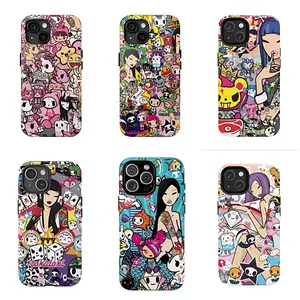 Tokidoki Colorful Doodle Design Phone Case -Retro Collage Japanese Style Cover for Suitable for iPhone 17/16/15/14/13/12/11 Pro Max/Plusand Samsung Galaxy S23-25, shock-absorbing, anti-drop protective case, lightweight, new fashion trend design