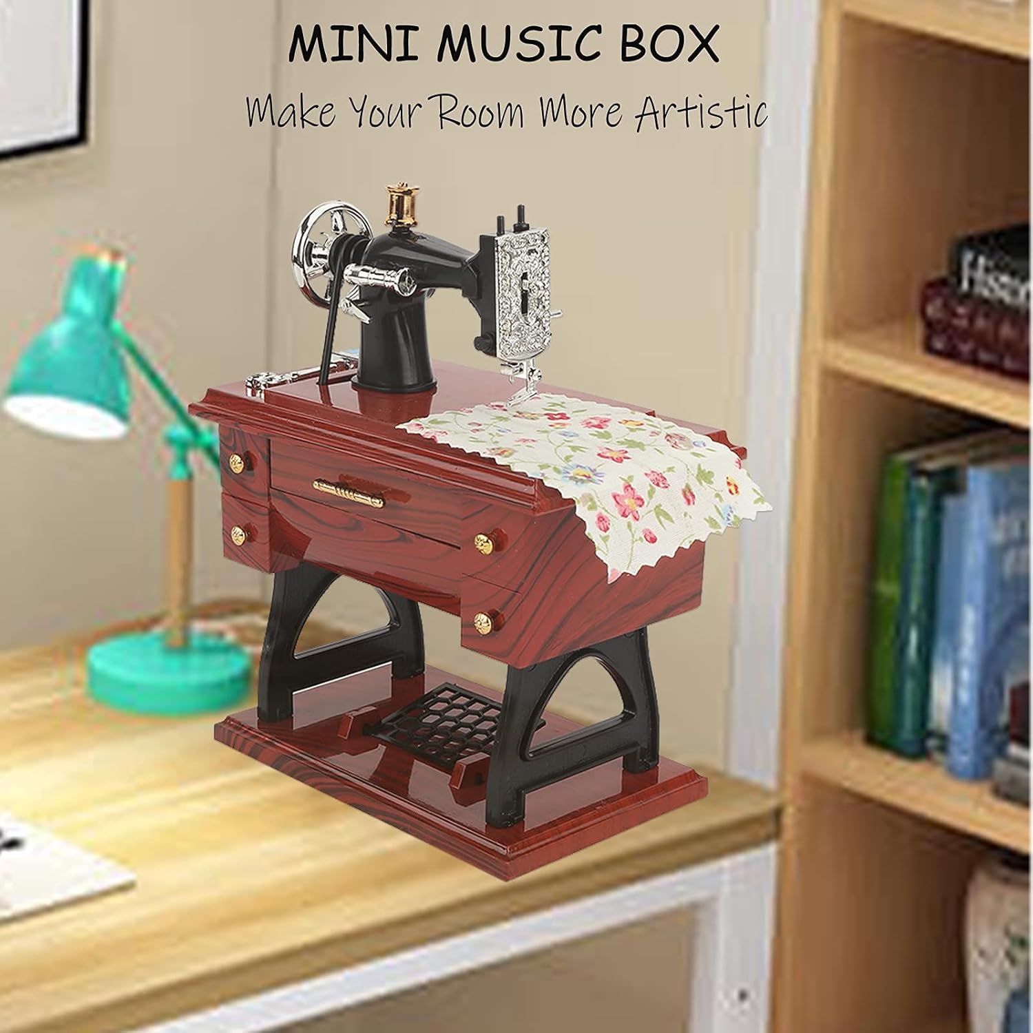 Vintage Sewing Machine Music Box ,Retro Sewing Music Box Music Sartorius Model,Gifts for Home Desk Decoration with Classic Mechanical Hand Cranked Jewelry Clockwork Sewing Music Box for Kids&Lady&Parents&Children&Friends