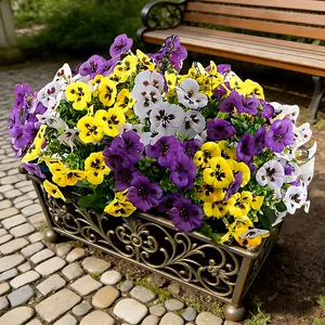 20 Bunches of Artificial Pansies and Daisies, Artificial Outdoor Flowers, Perfect for Outdoor Patio Decor, Spring and Summer Embellishments, Decorative Home Decor, Wedding Arrangements, and Adding A Festive Touch To Any Room, Any Time of Year
