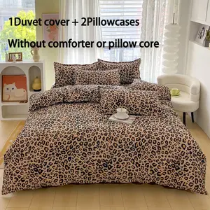 Coffee Leopard Print Bedspread Set, Breathable and Super Soft, Includes 1 Bedspread and 2 Pillowcases, Suitable for All Seasons, Breathable Duvet Set, Soft Bedding Set