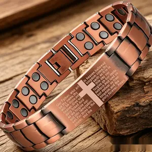 99.99% pure copper men's and women's magnetic therapy bracelet, 3 times super strong 3500 Gaussium magnet, eliminate static electricity, magnetic field treatment
