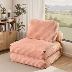 XIZZI 36" Boneless Corduroy Upholstered Sectional Sofa Bed, Convertible Sleeper Chair with Pillow, Foldable Mattress & Back Support, Portable Floor Couch for Living Room Bedroom, Upholstered Futon Couch, Chair for Bedroom
