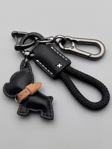 PU Leather Bulldog Keychain, Cute Plain Style Bag Charm, Fashionable Gift for All Seasons, Unisex Accessory for Men and Women