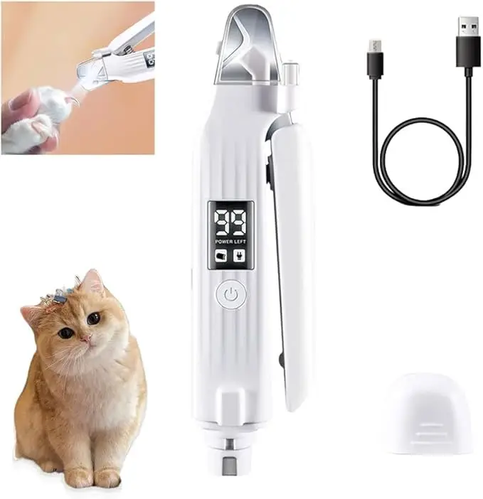 Nail Trimmer,Pet Nail Trimmer,Portable 2 in 1 Dog Cat Electric Nail Clipper with Light,Electric Pets Claw Trimmer,Nail Trimmer with Nail File.