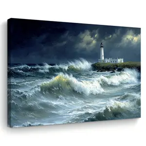 Raging Sea Lighthouse Canvas Art - 29.97cm x 39.88cm Wooden Frame Wall Decoration, Suitable for Living Room, Bedroom, Kitchen, and Office - Perfect Christmas Gift, Perfect Room Decoration
