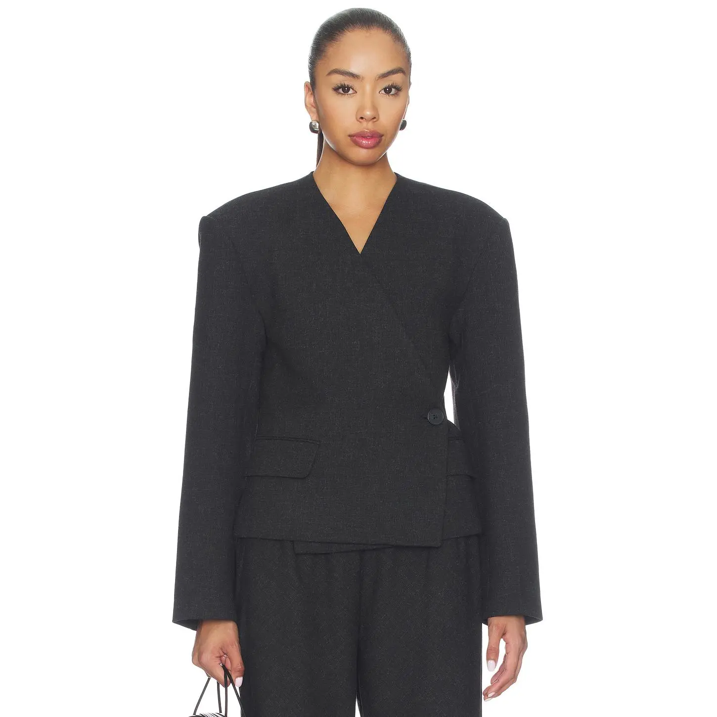 EAVES X Blake Evin Cropped Naama Blazer in Charcoal Melange