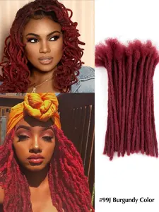 Dreadlock Extensions Human Hair burgundy color 0.6 0.8cm Width 10Strands Dreadlock Extensions Full Handmade Permanent Human Hair Can Be Dyed Bleached Curled for Women Men