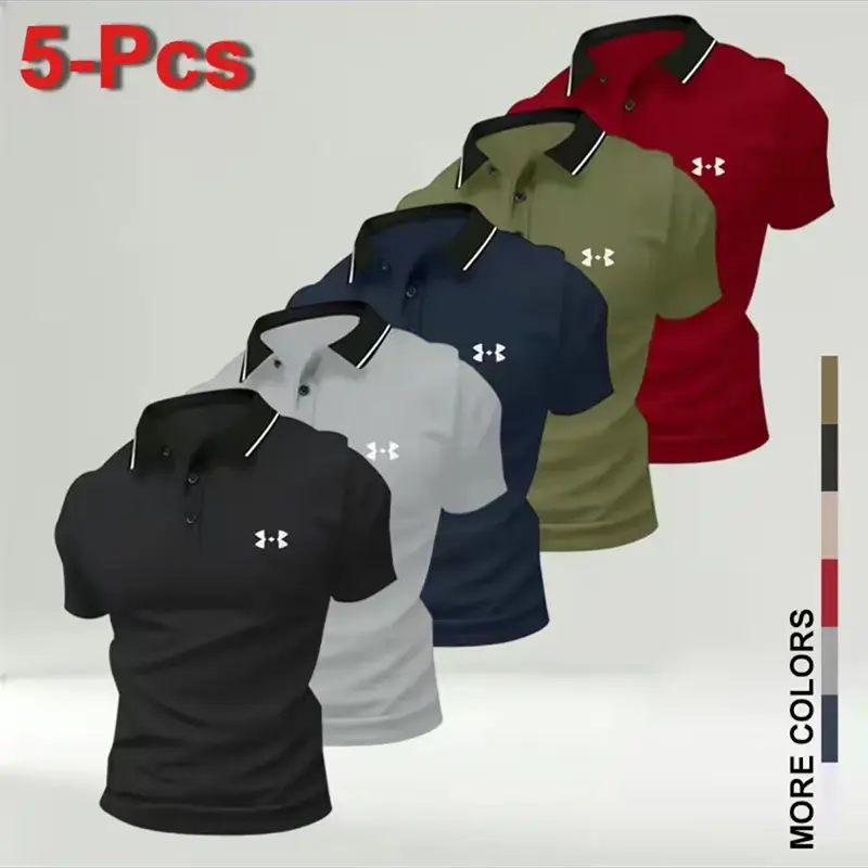 Men's 5-Pcs Polo Shirts Set - Fashion Apparel, Men's Clothing, Short-Sleeve Casual Sportswear Tops, Breathable Fabric, Golf Shirt, Ideal for Business Travel & Dates,sohochic