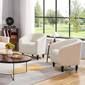 Accent Barrel Chair, Boucle Fabric Club Chair, Furry Sherpa Elegant Armchair with Cozy Soft Padded, Suitable for Living Room Bedroom Reception Room Office, Ivory