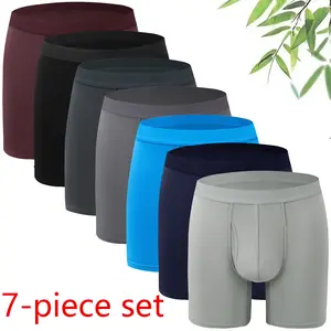 7-piece set, extended men's underwear for sports and outdoor comfort, men's breathable mid waist flat angle pants