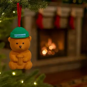 Viral Bear Coffee Cup Tree Ornament With Removable Hat For Storage
