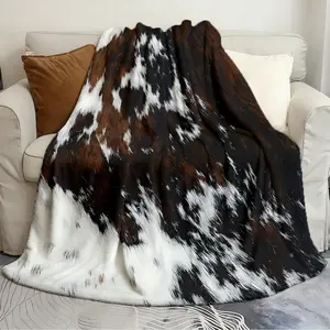 Decorative throw blankets Brown CowhideCow Skin Print PatternModern Cowhide Faux Leather Lightweight blanket Suitable for living room bedroom warming blanket