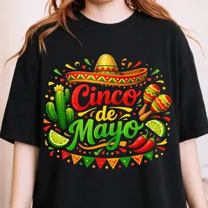 Cinco De Mayo Sombrero Fiesta Squad Graphic Tee, Comfortable, All-Season Wear, Unisex, Stylish & Fun, Ideal for Mexican Celebration and Festive Fiesta Party Gifting