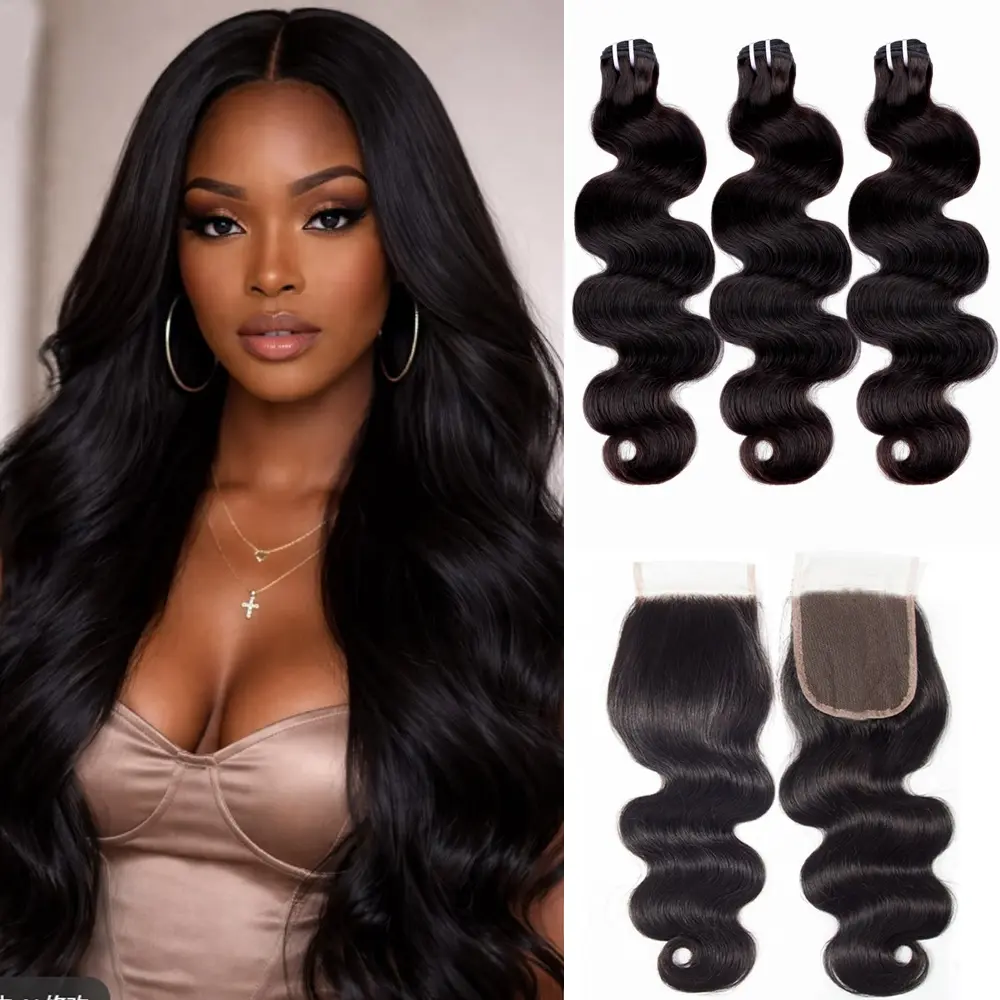 Perismoda Hair 16A Body Wave Human Hair 3 Bundles With 5x5 Free Part Closure Unprocessed Brazilian Virgin Human Hair Natural Color, 12-30 Inch Quick Weave Extensions