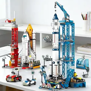 Blue Rocket Building Blocks, Desktop Decor, Holiday Gift, Building Block Set, Fun Educational Toy for Kids