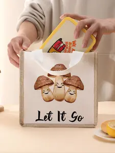 Mushroom Pattern Handbag Portable Lunch Bag, Women's Casual Shoulder Bag, Large Capacity Camping Student Picnic Food Drink Bag