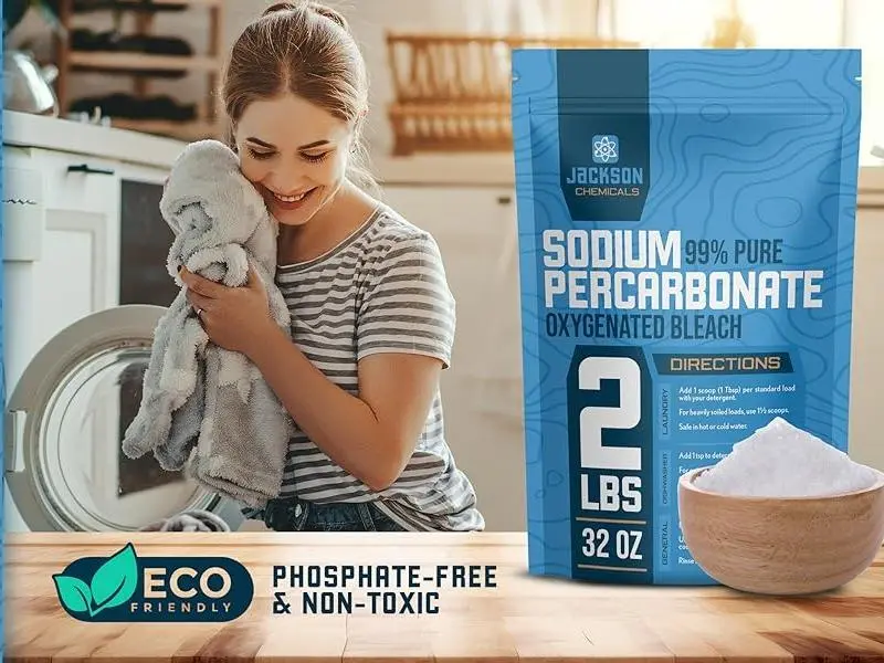 99.9% Pure Oxygen Bleach Powder | Sodium Percarbonate | Laundry Stain Remover | Whitener | Detergent | Dishwasher Clean | Deodorizer | 2 lbs | Multi Purpose Cleaning All Purpose Cleaner