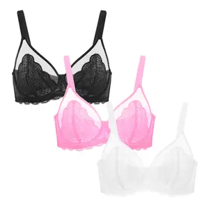 【3 Pack】HSIA Mermaid Scales Unlined Sexy Lace Mesh Bra Plus Size Full Coverage Underwire Minimizer Bra Wide Adjustable Straps for Curvy Women Back Smoothing No-Dig Comfort U-Back Shaping Summer Essentials for DDD+Cup Big Busted Women