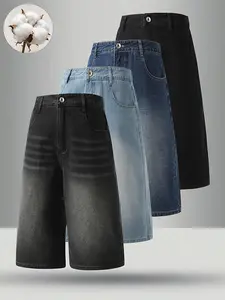 4-pack men’s summer jeans, high cotton content, minimalist versatile straight-leg classic retro 7/8 jeans—men’s pants for everyday commuting and casual wear