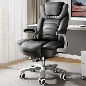 Big and Tall Office Chair 400lb Wide Seat, High Back Leather Executive Office Chair with Flip-up Arms, Ergonomic Computer Desk Chairs for Home Office