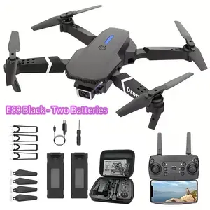 E88 Black/Orange/Carbon Fiber Drone With Camera, Foldable Rc Drone With APP Control, S2S Black Drone With Camera, Real-time Video Remote Control Quadcopter, Comes With 2 Batteries, Birthday Gift Indoor And Outdoor Drone Aircraft