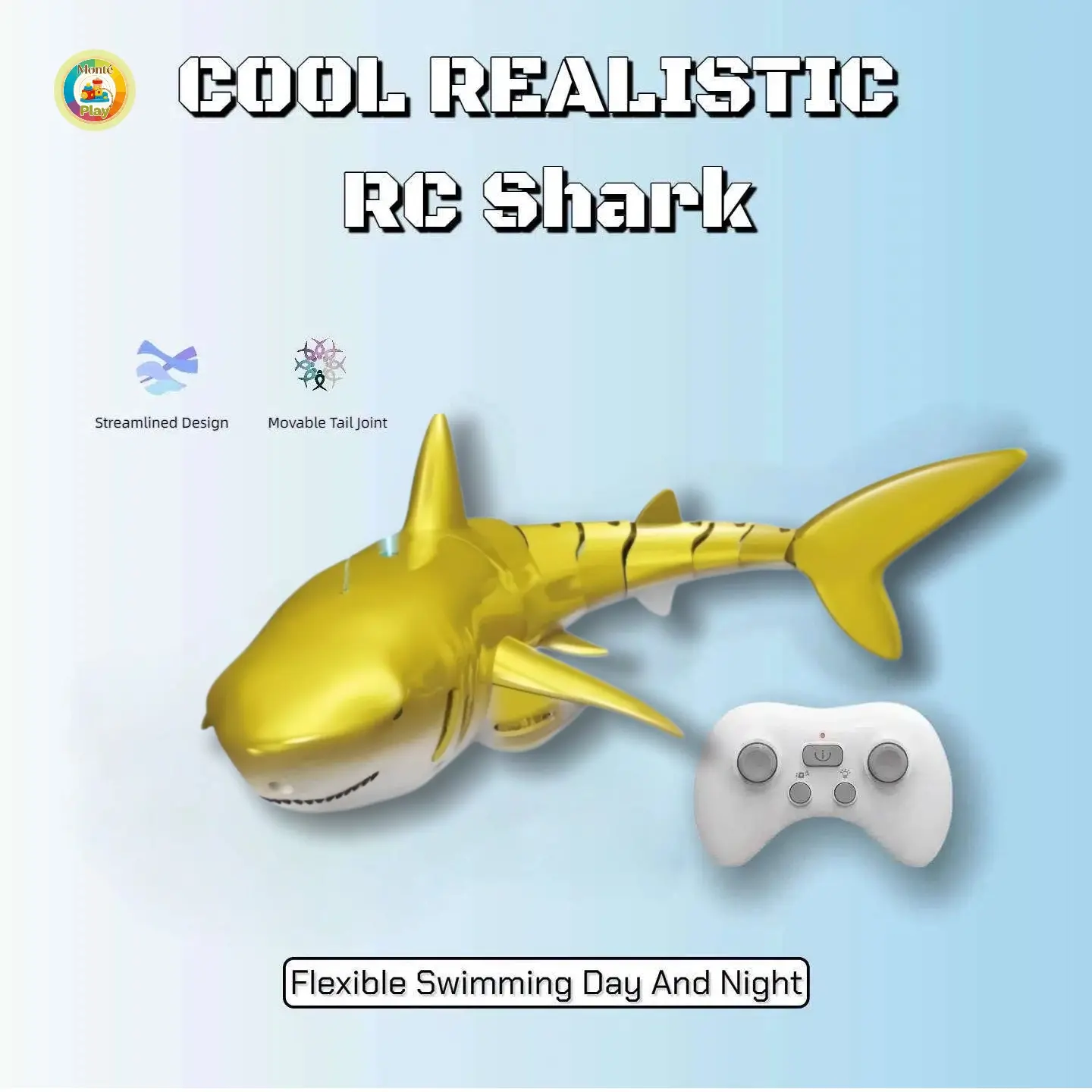 Cool Realistic RC Shark，Parent-child toys,Remote Control Shark Toys 1:18 High Simulation Scale Fish with Light for Lake Bathroom Pool 2.4g Electric RC Boat Birthday Couple ,Summer essential toys,pool toy,Essential items for summer travel