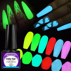 Fluorescent Glow-in-dark Gel Nail Polish, 7ML Luminous Neon Soak Off LED UV Gel for Cool Summer Nails, Semi Permanent Nail Varnish for Home Salon Nail Art DIY, Nail Manicure