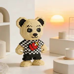 Multicolor Camouflage Rune Heart Bear 3D Puzzle Block Ornament, Home Office Decor, Party Decoration, Ideal Gift for Holidays